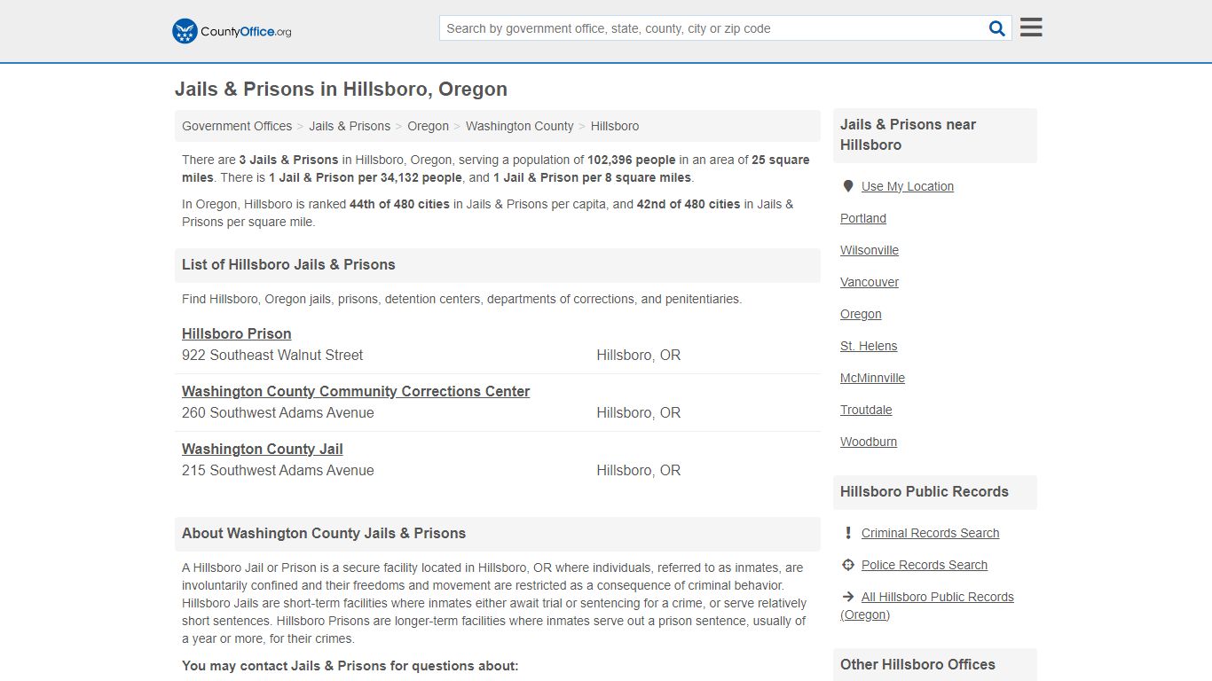 Jails & Prisons - Hillsboro, OR (Inmate Rosters & Records) - County Office