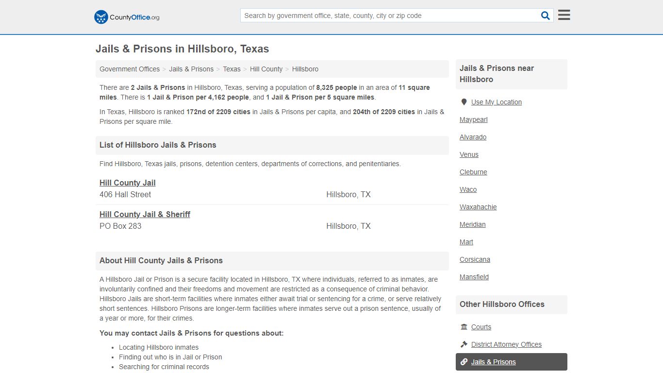 Jails & Prisons - Hillsboro, TX (Inmate Rosters & Records) - County Office