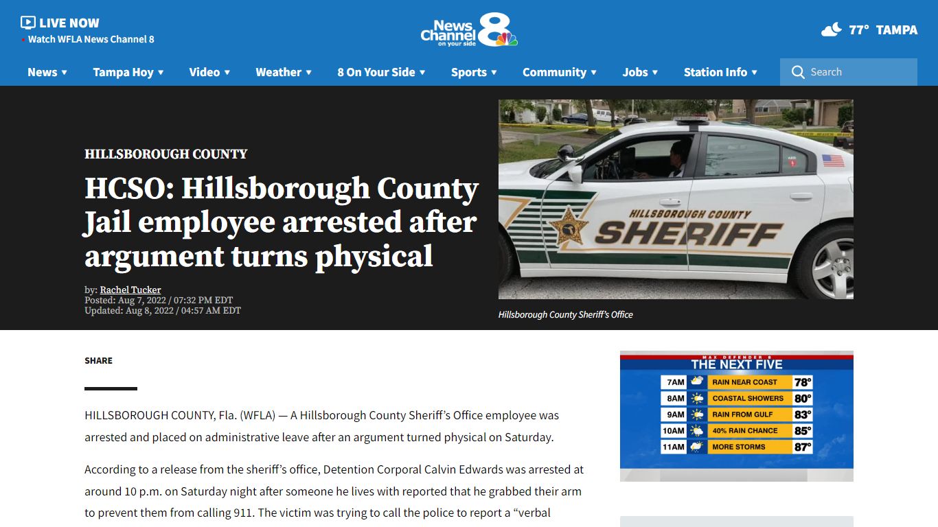 HCSO: Hillsborough County Jail employee arrested after argument turns ...