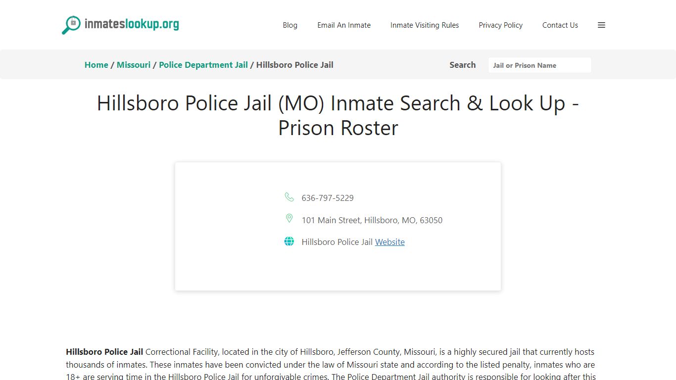Hillsboro Police Jail (MO) Inmate Search & Look Up - Prison Roster